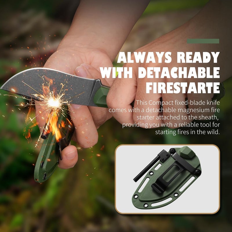 DRACHENADER 7.68" Small Fixed Blade Knife with Fire Starter L-Y, Full Tang Survival Knife w/Sheath and Clip, Camping, Green+ Black - Image 5